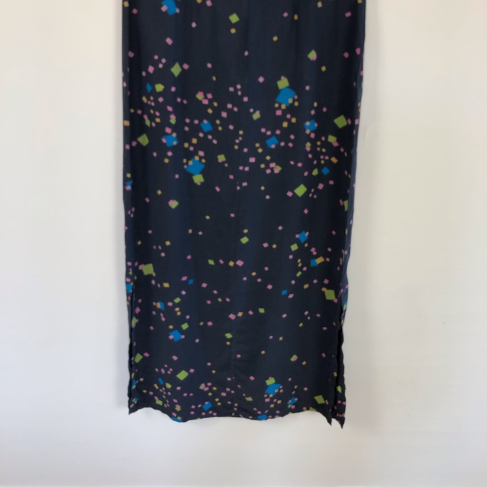 vintage 90s silk abstract geometric square print maxi dress normcore grunge y2k - Picture 12 of 12